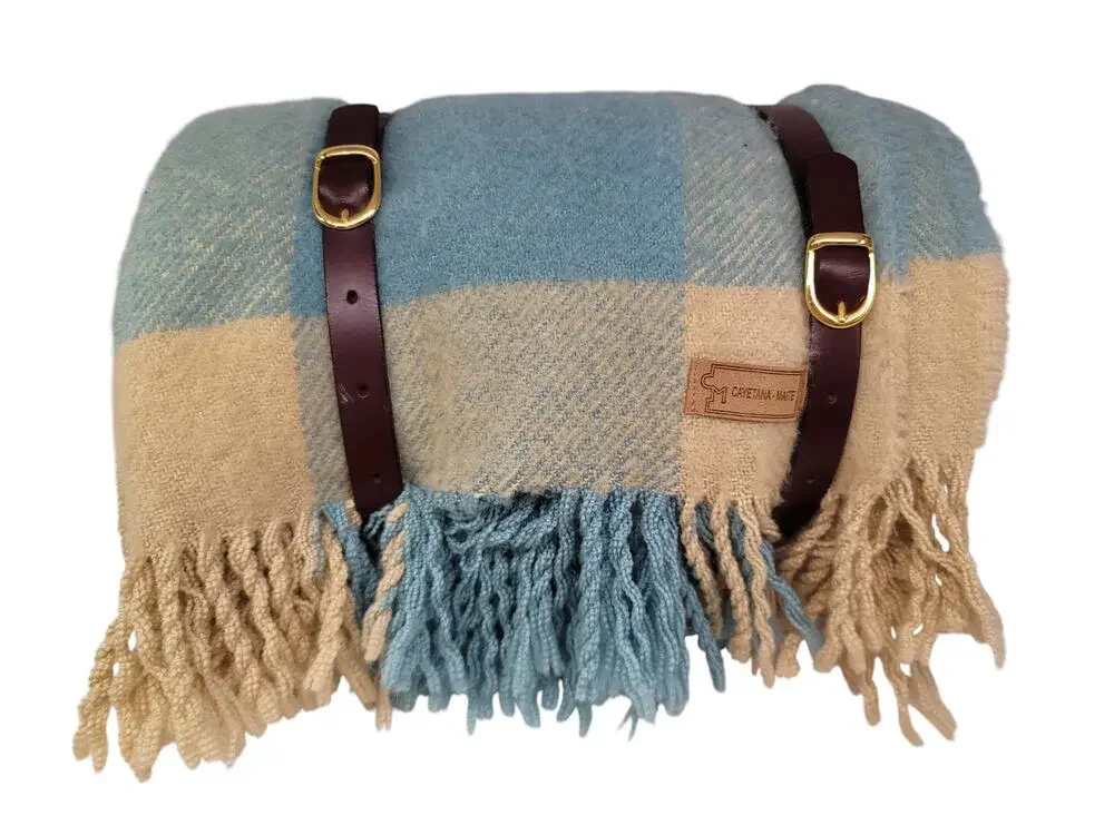Wool like Blanket Blue Plaid Cayetana Maite RARE 100% Acrylic